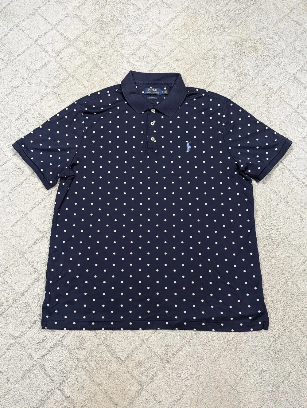 Polo Ralph Lauren Shirt Mens L Blue Navy Polka Dot Performance Classic
